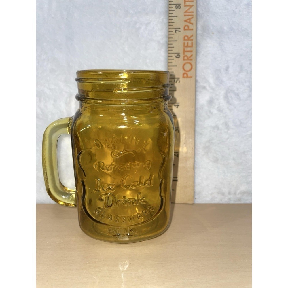 Amber Glass Mason Jar Mug "Quality Refreshing Ice Cold Drink" 5"